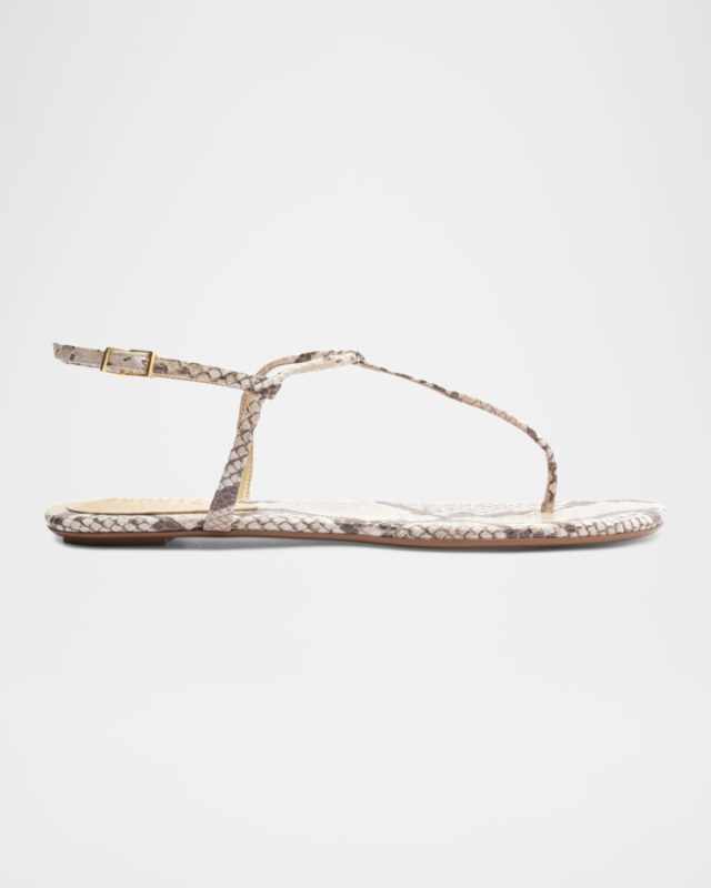 Elsha Snake Embossed T-Strap Flat Sandals